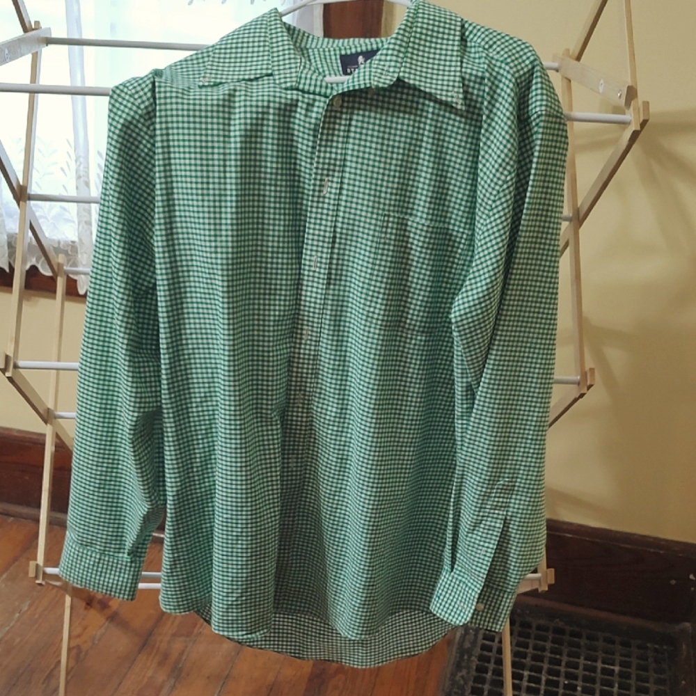 Stafford Green And White Checkered Casual Button Down Shirt